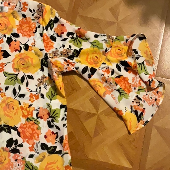 Kasper Top - Blouse Tangerine Yellow Floral PXL 100% Polyester Flair Sleeves - Picture 8 of 10